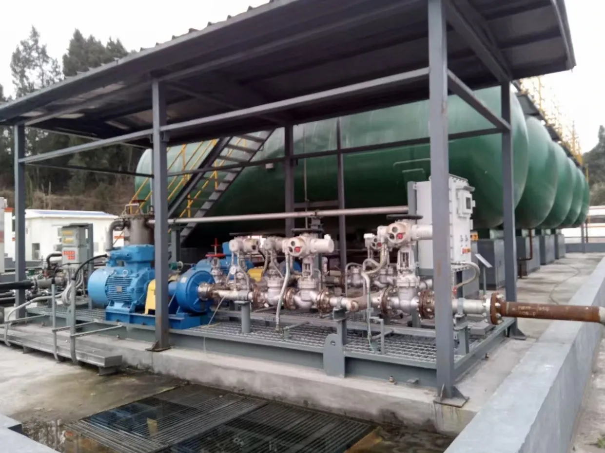 EHIK pump, vessel and pipework beneath a shelter at the Chuanzhong Oil and Gas Mine in 2024.