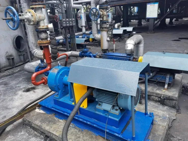 Blue EHIK pump and covered motor connected to pipework at a wastewater installation in Qingzhou.